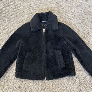 J. Crew Black Faux Fur Zip Jacket